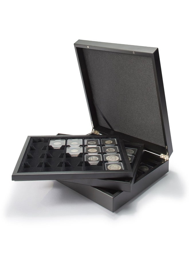 Lighthouse - VOLTERRA Deluxe Coin Display Case with 3 Wood Framed Trays for 60 2" x 2" Coin Holders or QUADRUM Snaplocks - Black - Image 1